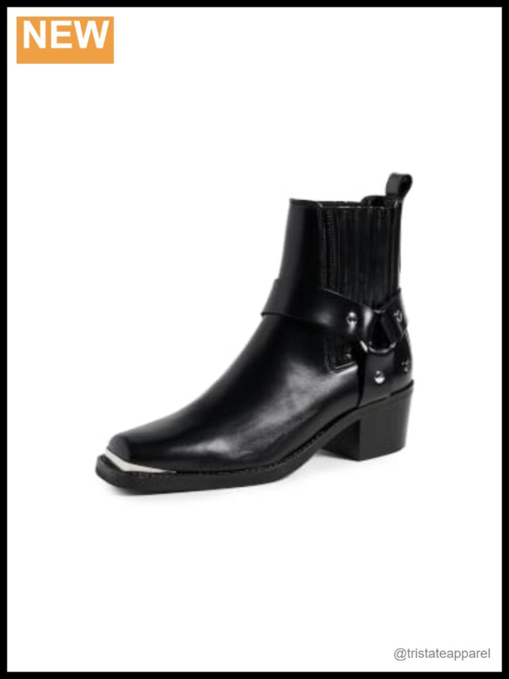 Mid Biker Boots Square Toe Block Heel Cowhide Pull-On